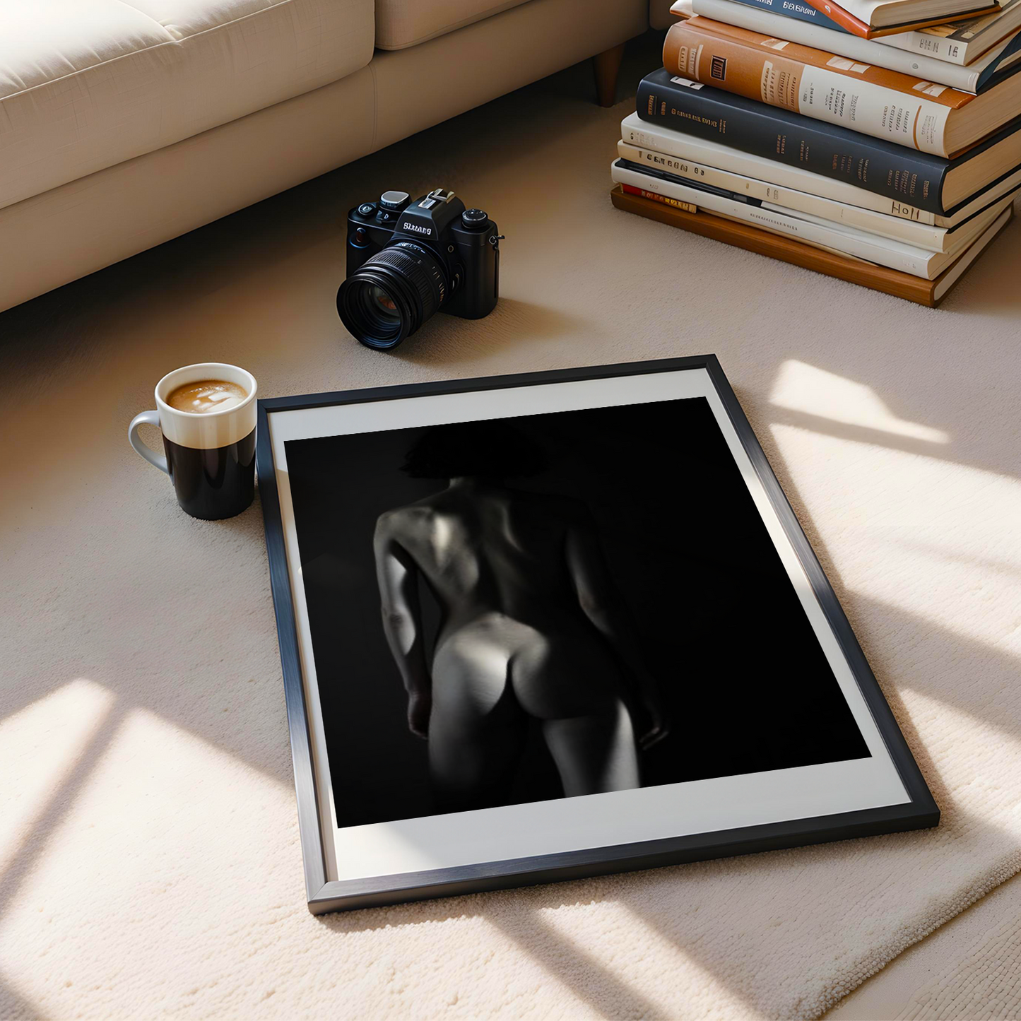 poster in schwarz weiß, minimalistisches poster mit weiblicher Figur, Dunkle Ästhetik, nackte frau