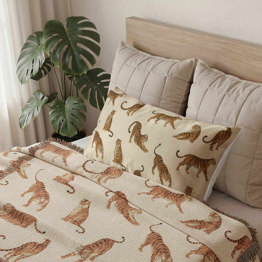 Designer Kissenbezug mit Tigerprint aus Baumwolle