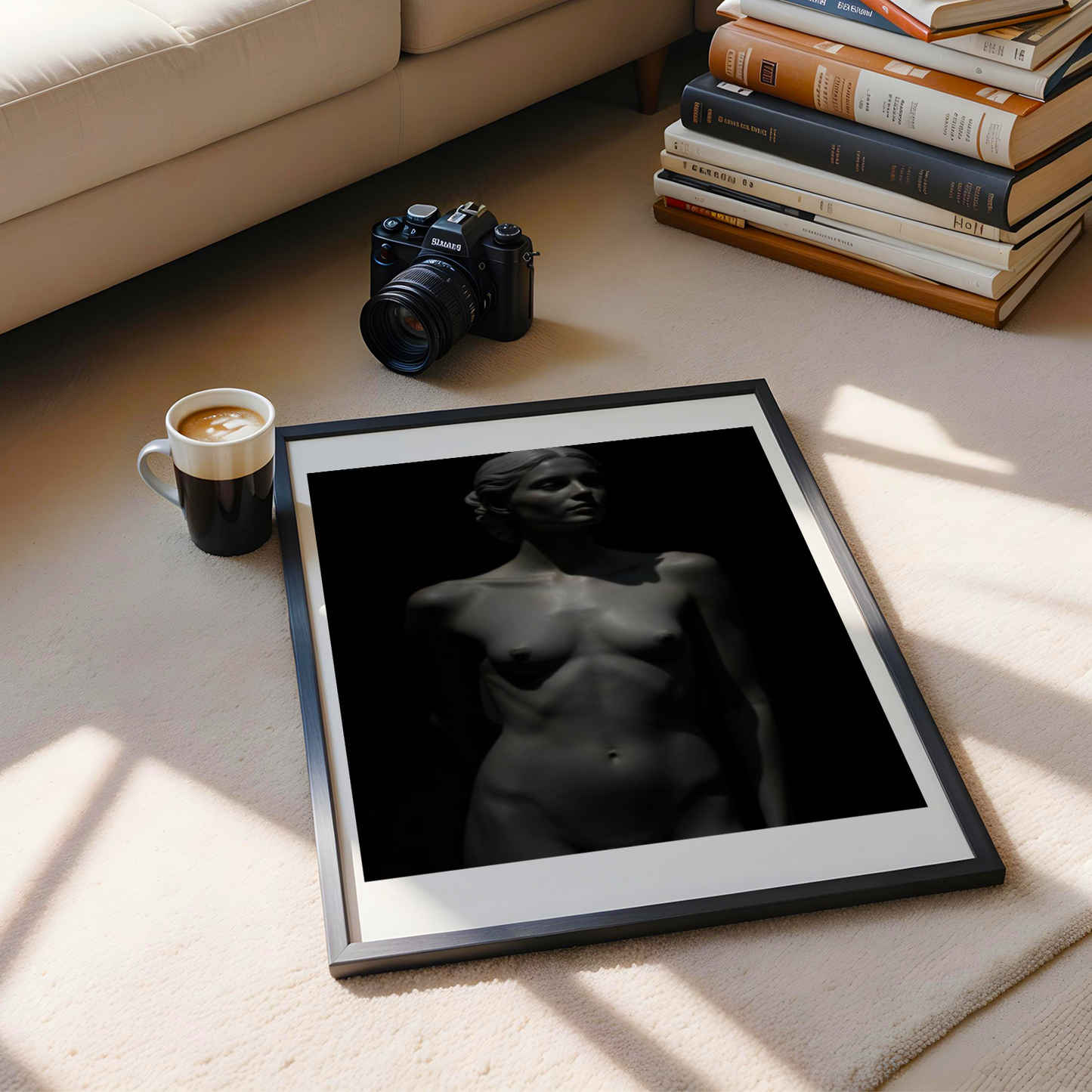 Gerahmtes poster in schwarz weiß, minimalistisches poster mit weiblicher Figur, Dunkle Ästhetik, nackte frau, Wanddekoration, Modernes Poster, Home Decor, weibliche Skulptur