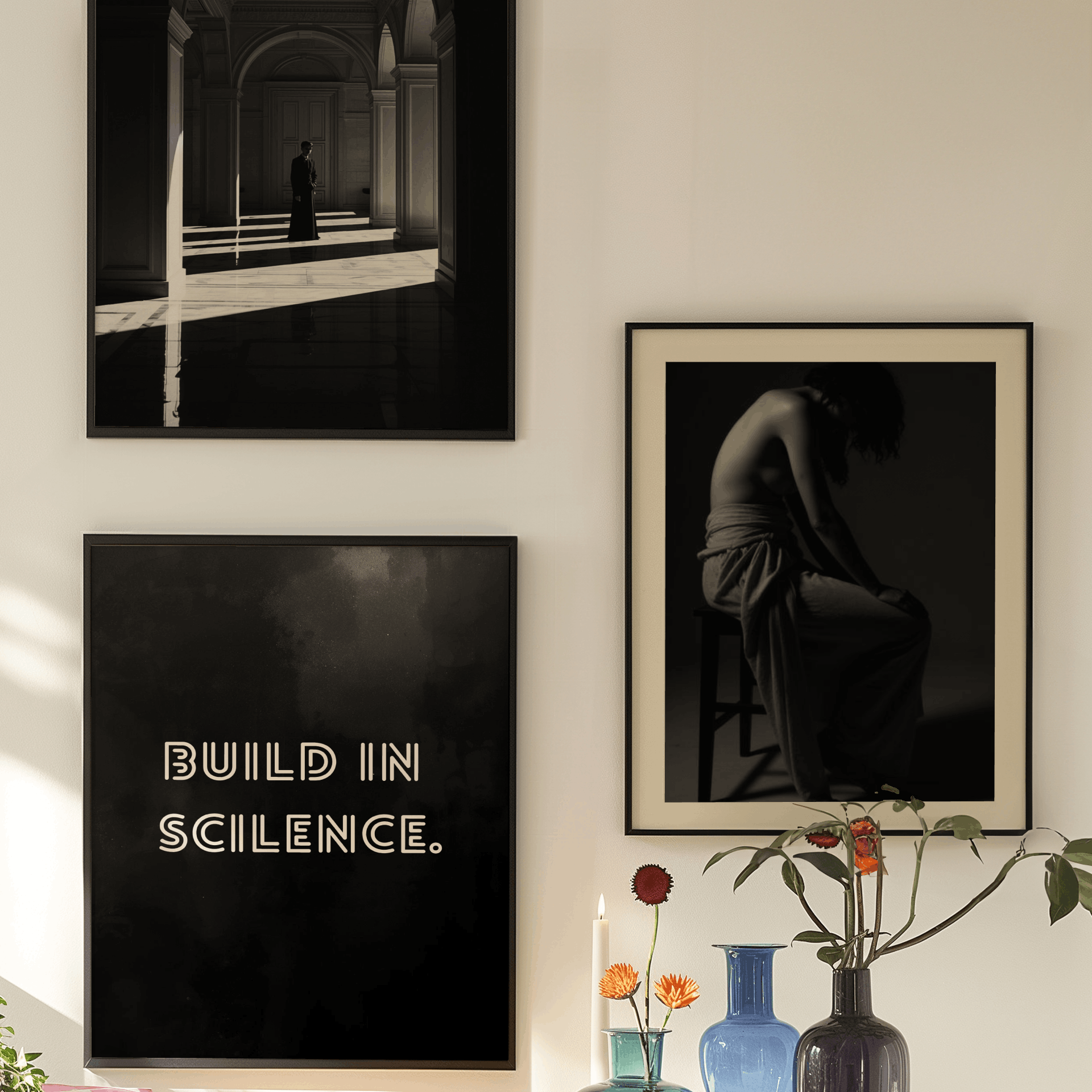 poster in schwarz weiß, minimalistisches poster mit weiblicher Figur, Dunkle Ästhetik, 