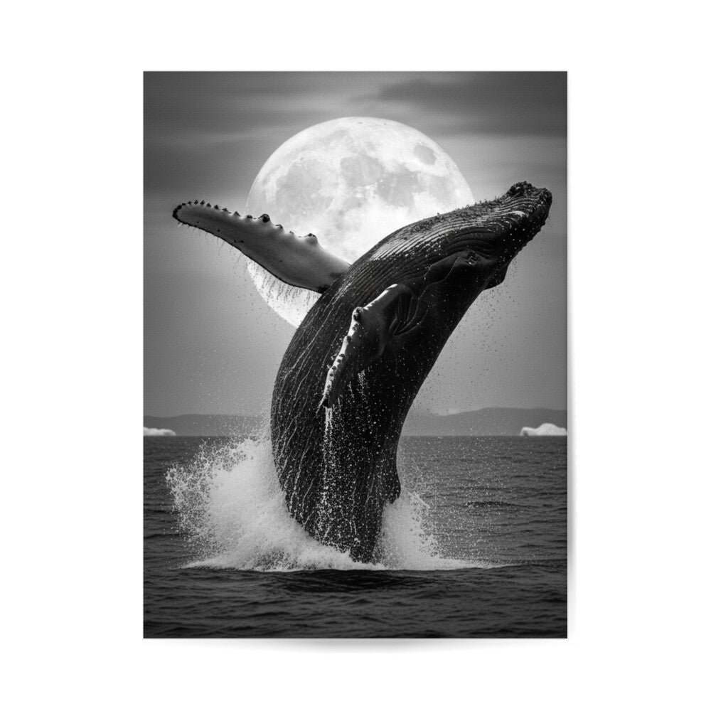 ästhetisches poster eines Wals, Blauwal, Meer, schwarz weiß poster, minimalistisches poster, Meereslandschaft, wilde Tiere