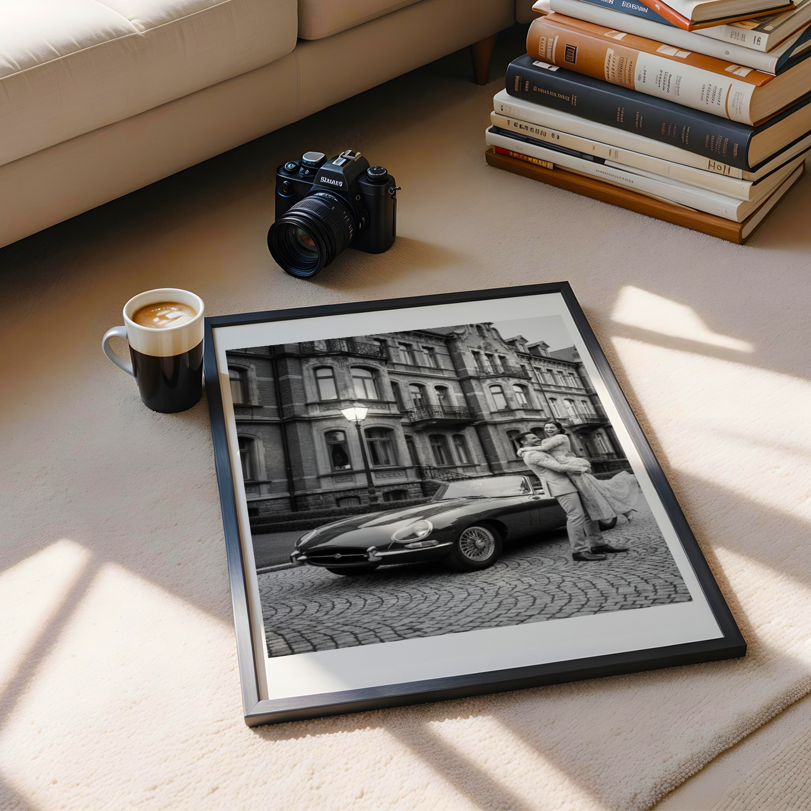 Ästhetisches Poster mit einem Oldtimer, Old money stil, schwarz weiß Poster 
