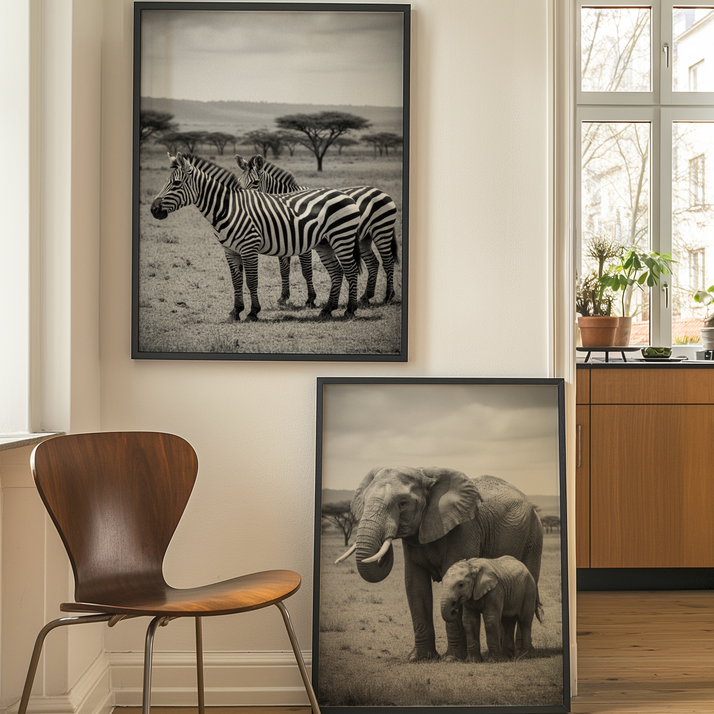 ästhetisches poster von elefanten, schwarz weiß poster, minimalistisches poster, Zebra Poster, afrikanische Wildnis