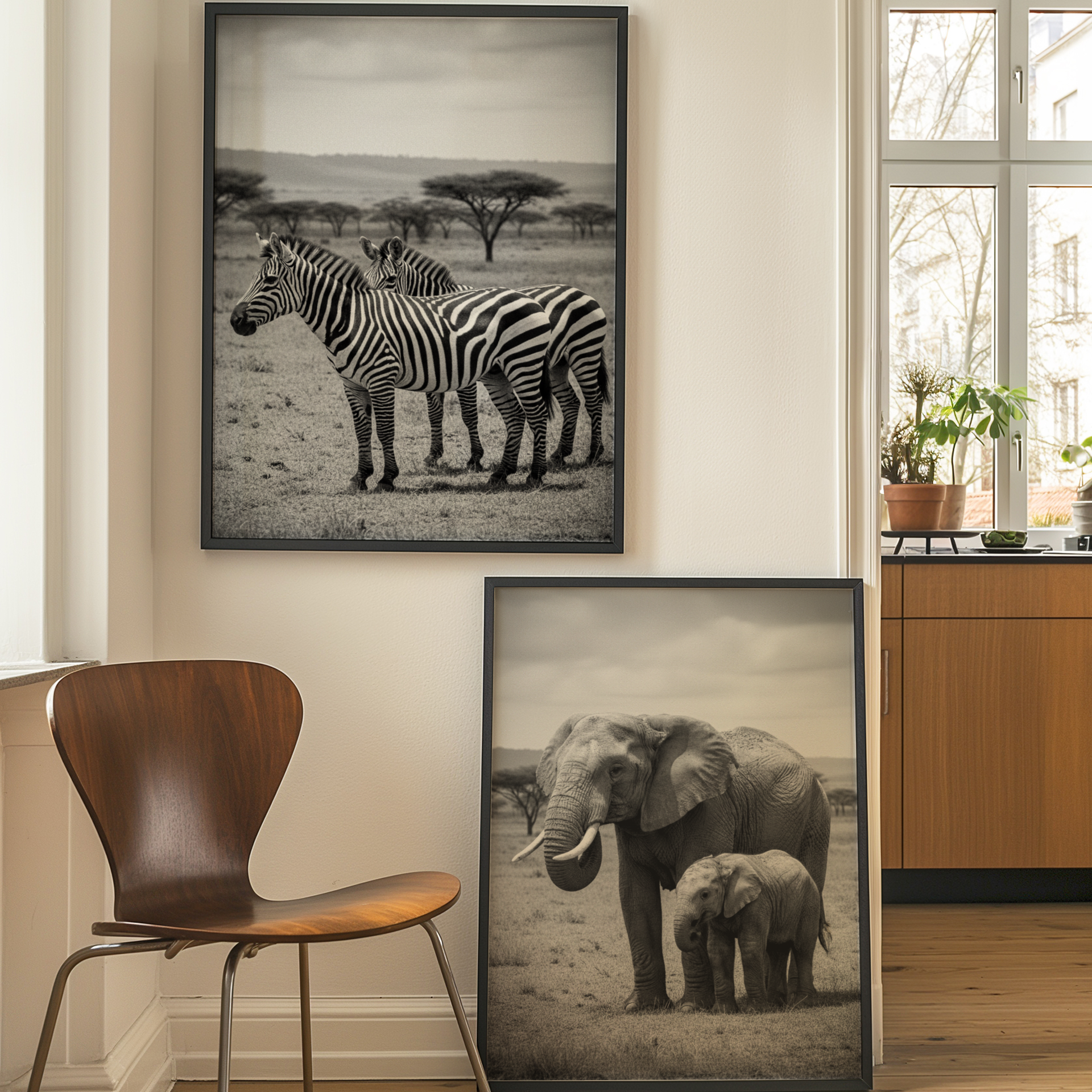 ästhetisches poster von elefanten, schwarz weiß poster, minimalistisches poster, Zebra Poster, afrikanische Wildnis